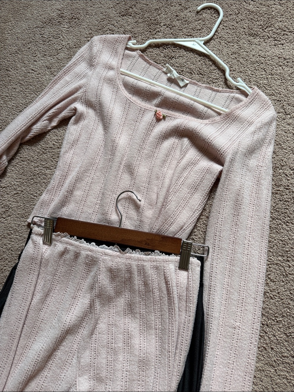 Light Pink Knit Flare Lounge Pants and long sleeve